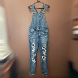 American Eagle Button Down Distressed Overalls